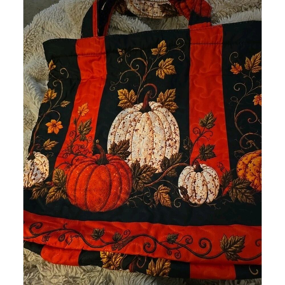 Fall Quilted Colorful Pumpkin Tote Bag 16" x 15" - Picture 7 of 7